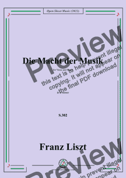 page one of Liszt-Die Macht der Musik,S.302,in e minor,for Voice and Piano