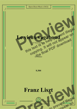 page one of Liszt-Le vieux vagabond,S.304,in e minor,for Voice and Piano