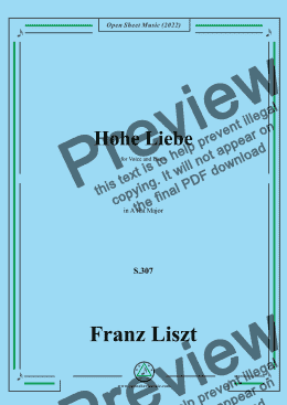 page one of Liszt-Hohe Liebe,S.307,in A flat Major,for Voice and Piano