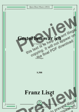 page one of Liszt-Gestorben war ich,S.308,in E Major,for Voice and Piano