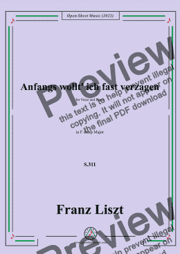 page one of Liszt-Anfangs wollt' ich fast verzagen,S.311,in F sharp Major,for Voice and Piano