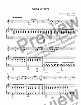 page one of Faure - Apres un Reve (After a Dream) for trumpet Bb & piano