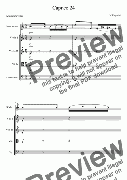 page one of Caprice 24 (arr. for string and solo violin)