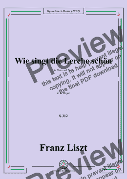 page one of Liszt-Wie singt die Lerche schön,S.312,in G Major