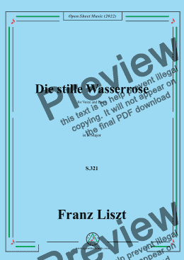 page one of Liszt-Die stille Wasserrose,S.321,in E Major,for Voice and Piano