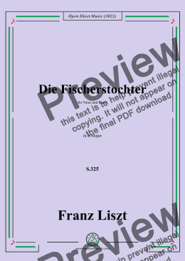 page one of Liszt-Die Fischerstochter,S.325,in A Major,for Voice and Piano