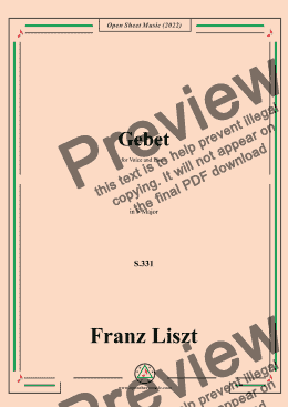 page one of Liszt-Gebet,S.331,in F Major,for Voice and Piano