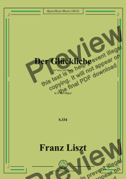 page one of Liszt-Der Gluckliche(Wie glanzt nun die welt),S.334,in E flat Major