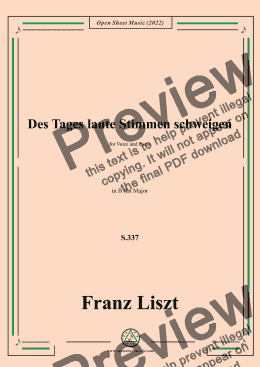 page one of Liszt-Des Tages laute Stimmen schweigen,S.337,in B flat Major