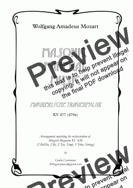 page one of Mozart: Masonic Funeral Music (Maurerische Trauermusik) KV 477 - arrangement matching the orchestration of the Requiem KV 626