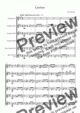 page one of "Carefree" A gentle Bossa Nova for Clarinet Choir