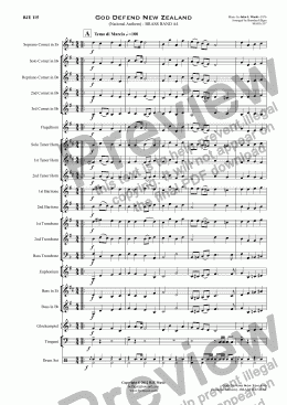 page one of God Defend New Zealand (National Anthem) A4 Version - BRASS BAND 