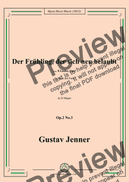 page one of Jenner-Der Frühling,der sich neu belaubt,in D Major,Op.2 No.3 