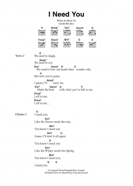 page one of I Need You (Guitar Chords/Lyrics)