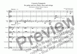 page one of Concerto Espagnole for guitar and two flutes, oboe and strings, Op. 20 - I. Pastorale