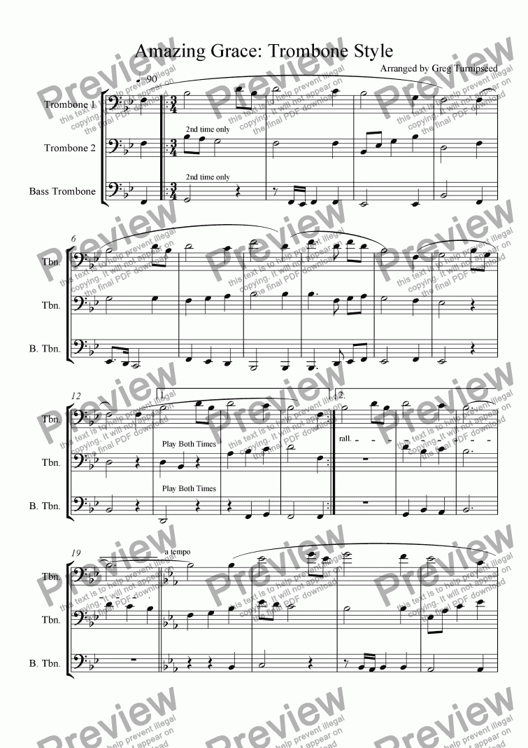 Amazing Grace Trombone Style Download Sheet Music Pdf File