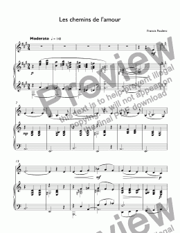 page one of Poulenc, Francis - Les chemins de l'amour for trumpet C & piano