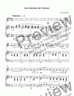 page one of Poulenc, Francis - Les chemins de l'amour for trumpet Bb & piano