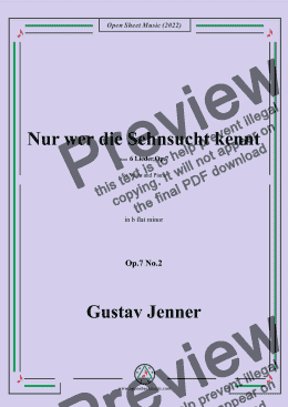 page one of Jenner-Nur wer die Sehnsucht kennt,in b flat minor 