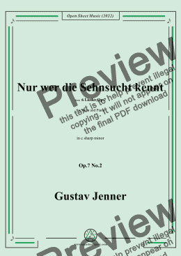 page one of Jenner-Nur wer die Sehnsucht kennt,in c sharp minor 