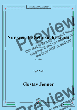 page one of Jenner-Nur wer die Sehnsucht kennt,in g minor,Op.7 No.2 