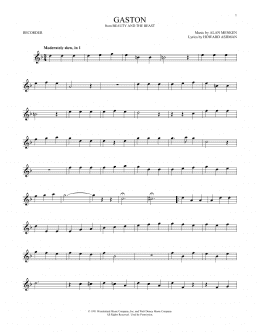 page one of Gaston (from Beauty And The Beast) (Recorder Solo)