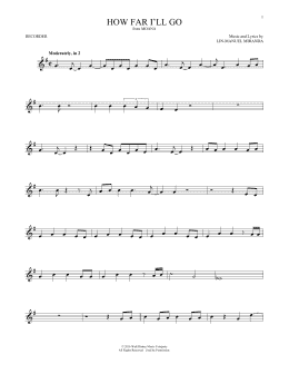 page one of How Far I'll Go (from Moana) (Recorder Solo)