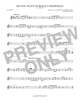 page one of Do You Want To Build A Snowman? (from Frozen) (Recorder Solo)