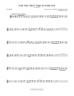 page one of For The First Time In Forever (from Frozen) (Recorder Solo)