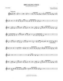 page one of Breaking Free (from High School Musical) (Recorder Solo)