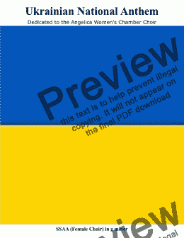 page one of Ukrainian National Anthem (Ще не вмерла України і слава, і воля) for Female Choir (SSAA)