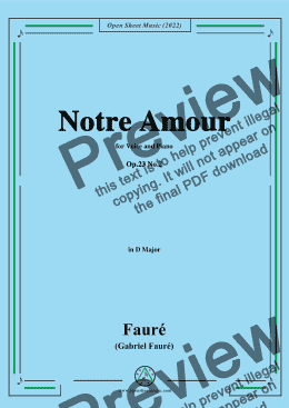 page one of Fauré-Notre Amour,from 3 Songs,Op.23 No.2,in D Major