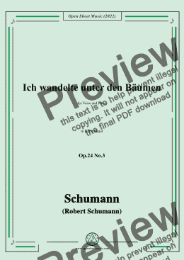 page one of Schumann-Ich wandelte unter den Bäumen,Op.24 No.3,in B flat Major