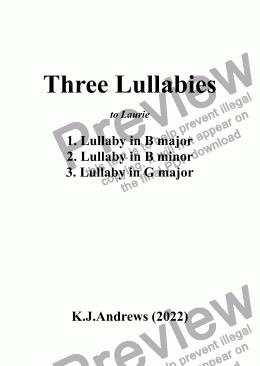 page one of Three Lullabies: 1. Lullaby in B major