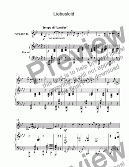 page one of Kreisler, Fritz - Liebesleid for trumpet Bb & piano low version