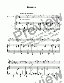 page one of Kreisler, Fritz - Liebesleid for trumpet Bb & piano high version