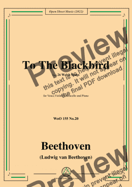 page one of Beethoven-To The Blackbird,from 26 Welsh Songs,WoO 155 No.20