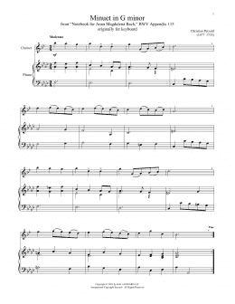 page one of Minuet In G Minor, BWV Anh. 115 (Clarinet and Piano)