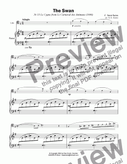 page one of The Swan / Le Cygne for cello and easy piano