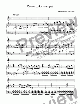 page one of Joseph Haydn - Concerto for trumpet - Allegro (1st movement) for trumpet Bb & piano (cad. Orvid)