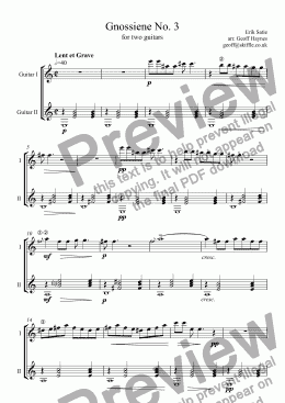 page one of Satie - Gnossiene No. 3 (arranged for two guitars)