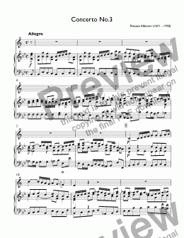 page one of Albinoni - Trumpet Concerto No.3, Op.7, I.Allegro in B-flat major (orig. Oboe) for trumpet piccolo Bb & piano