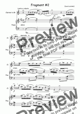 page one of Fragment #2 for clarinet and piano