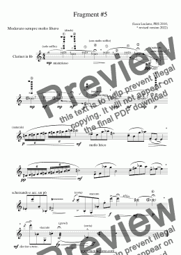 page one of Fragment #5 for solo clarinet