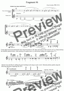 page one of Fragment #6 for solo clarinet