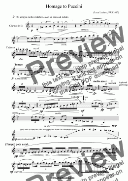 page one of Homage to Puccini for solo clarinet