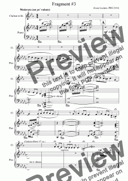 page one of Fragment #3 for clarinet and piano