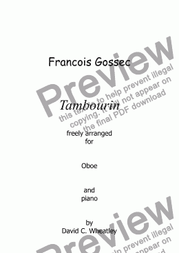 page one of Tambourin (Gossec) arranged for bassoon and piano