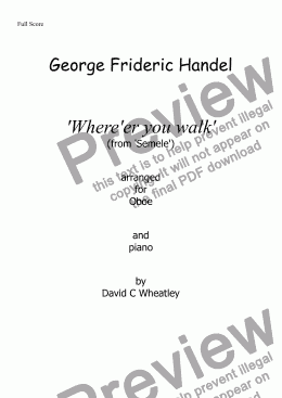 page one of Handel - 'Where'er you walk' (from 'Semele') arranged for oboe and piano