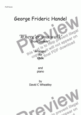 page one of Handel - 'Where'er you walk' (from 'Semele') arranged for oboe and piano